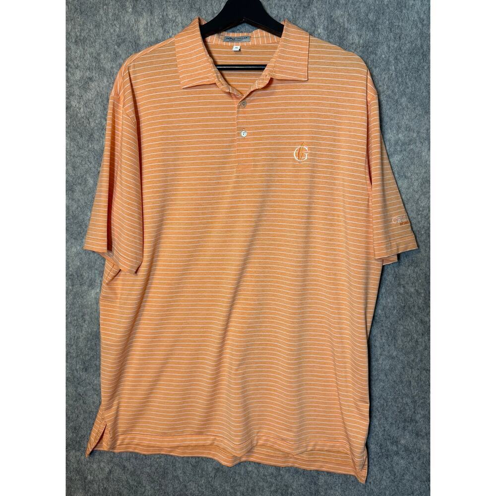 Peter Millar Summer Comfort XL Orange White Striped Performance Golf Polo